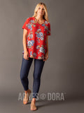 Agnes & Dora™ Love Top Barn Red/Ivory Floral