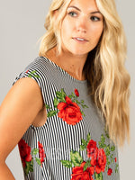 Agnes & Dora™ Essential Hi-Lo Tunic Red Rose Striped Floral