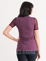 Agnes & Dora™ Sheer V-Neck Tee Deep Purple