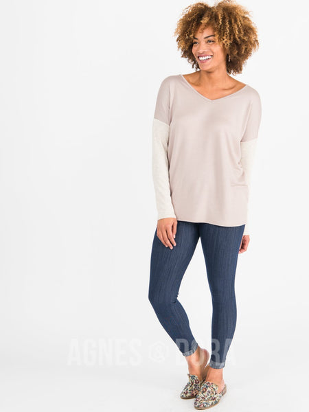 Agnes & Dora™ Urban Pullover V-Neck Mocha with Dusty Oatmeal