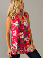 Agnes & Dora™ Swing Tee Cut out Neckline Fuchsia Watercolor Floral