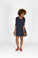 Agnes & Dora™ 3/4 Sleeve Swing Tunic Navy and Ivory Stripe