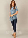 Agnes & Dora™ Side Knot Tunic Half Sleeve Denim/Ivory Boho