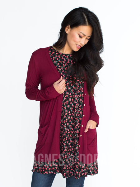 Agnes & Dora™ Essential Cardigan Burgundy Solid