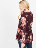 Agnes & Dora™ Relaxed Ruffle Tee Long Sleeve Burgundy Floral