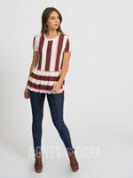 Agnes & Dora™ Relaxed Ruffle Tee Hello Fall Stripe - Black Cherry