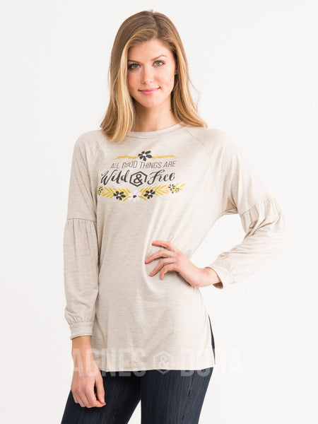 Agnes & Dora™ Raglan Long Sleeve Tee Wild & Free Graphic