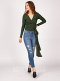 Agnes & Dora™ Long Sleeve Wrap Top Ribbed Olive