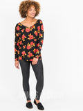 Agnes & Dora™ Urban Pullover Double V-Neck Black/Red Floral