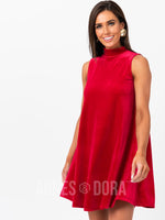 Agnes & Dora™ Mock Neck Swing Tank Velvet Red