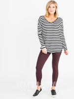 Agnes & Dora™ Urban Pullover Double V-Neck Ivory/Black Stripe