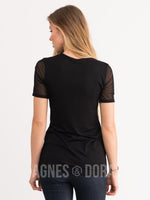 Agnes & Dora™ Sheer V-Neck Tee Black