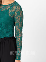 Agnes & Dora™ Fitted Tee Long Sleeve Lace Crew Neck Emerald