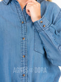 Agnes & Dora™ Button Down Tie Front Long Sleeve Medium Wash Tencel