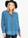 Agnes & Dora™ Button Down Boyfriend Medium Wash Tencil