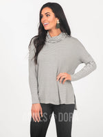 Agnes & Dora™ Dolman Turtleneck Olive/Ivory Stripe