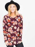 Agnes & Dora™ L/S Tee with Thumbhole Burgundy/Rose Floral