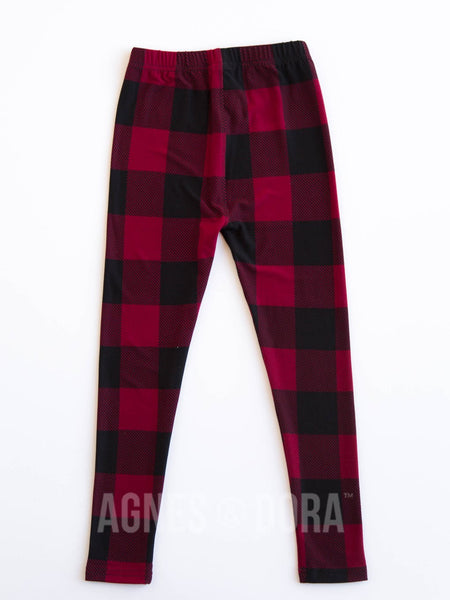 Agnes & Dora™ Kids Leggings Red and Black Buffalo Check