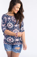 Agnes & Dora™ Dolman Tunic Grand Mosaic Navy and Peach