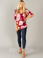 Agnes & Dora™ Urban Pullover Double V-Neck Magenta/Ivory Floral