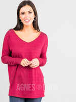 Agnes & Dora™ Urban Pullover Double V-Neck Burgundy 2Toned