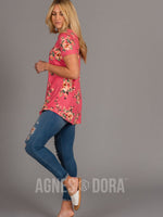 Agnes & Dora™ Everyday Tee V-Neck Pink Floral/Dots