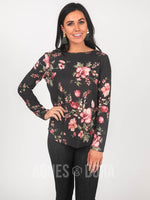 Agnes & Dora™ Cross Over Sweater Charcoal Floral