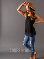 Agnes & Dora™ Chiffon Ruffle Tank Black