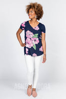 Agnes & Dora™ Everyday Tee V-neck Graphic Peony Print