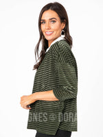 Agnes & Dora™ 3/4 Sleeve Boxy Pullover Olive Black Burnout