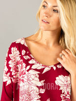 Agnes & Dora™ Urban Pullover Double V-Neck Magenta/Ivory Floral